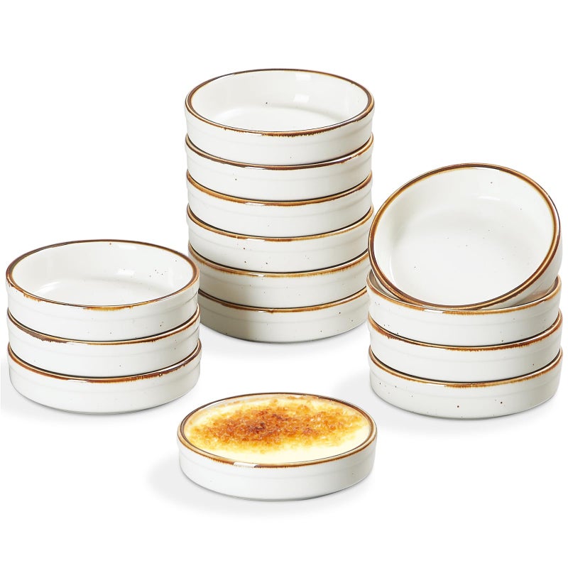 وانمور مجموعة ONEMORE Ramekins مكونة من 14 طبق Creme Brulee Ramekins آمن للاستخدام في الفرن بوزن 118 مل من السيراميك، أطباق سوفليه ضحلة لخبز الحلويات الرائعة وصلصة الغمس الصغيرة ومقالي التارت الصغيرة المستديرة والكيش - أبيض كريمي - Image 1